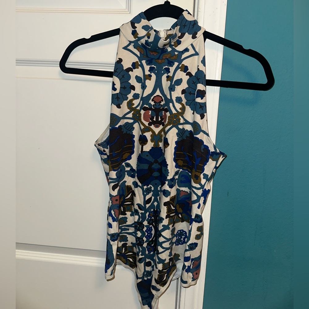 Free People Mock Neck printed bodysuit